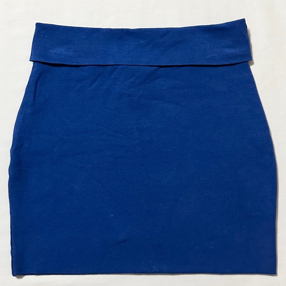 Lily Rose Blue Bodycon Stretchy Pull-On Skirt with Fold-Down Waistband - XS